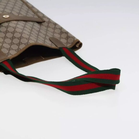 GUCCI GG Canvas Web Sherry Line Tote Bag PVC Leather Beige Green Red Auth - Picture 8 of 16